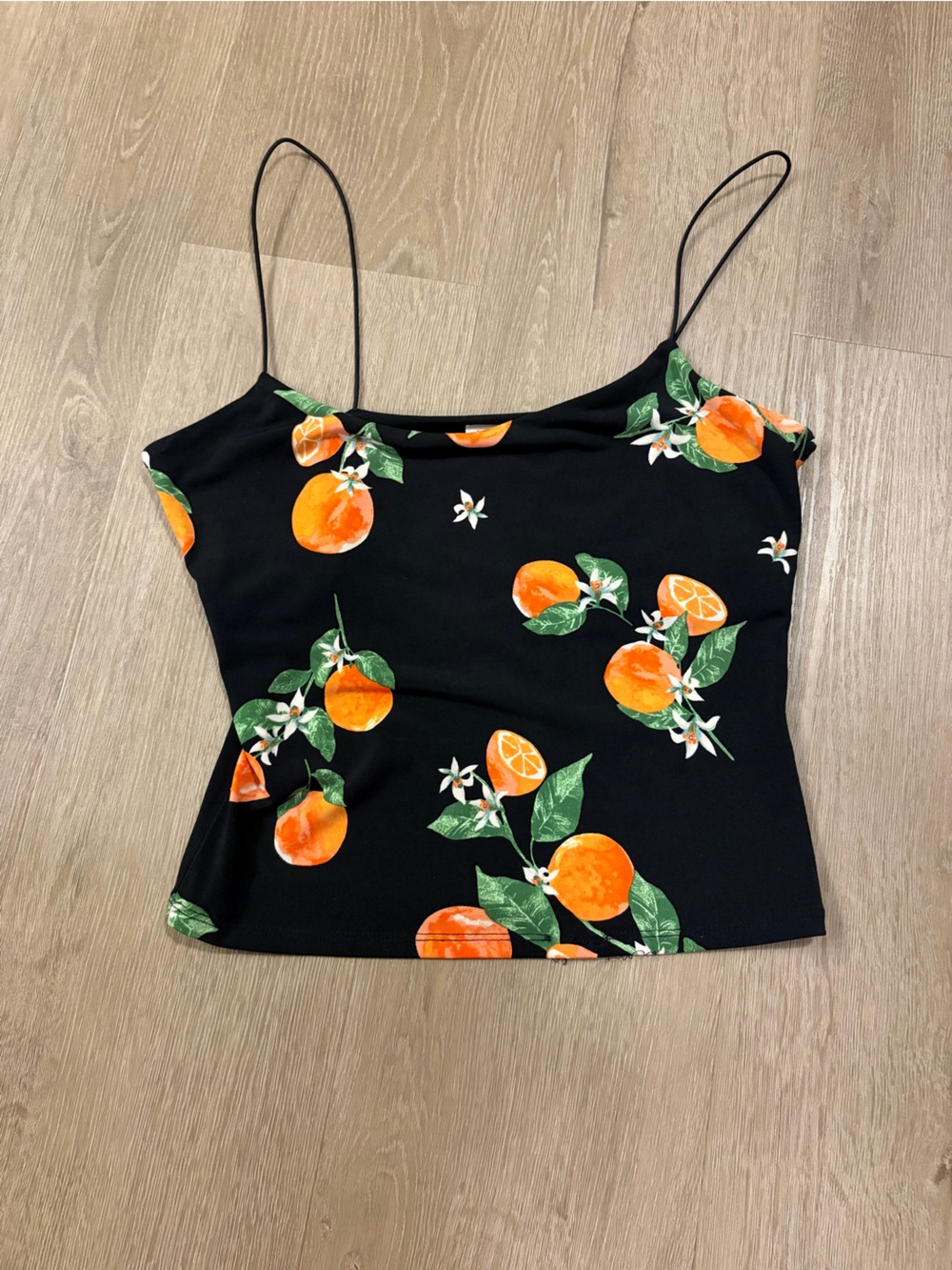 Leith Black Orange Print Spaghetti Strap Tank